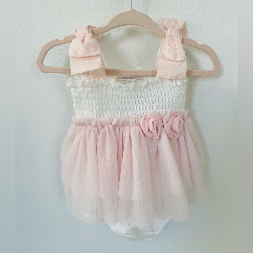 NWT Miniclasix Girls Ivory Smocked Romper - Size 6 months